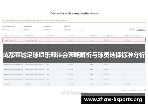 成都蓉城足球俱乐部转会策略解析与球员选择标准分析